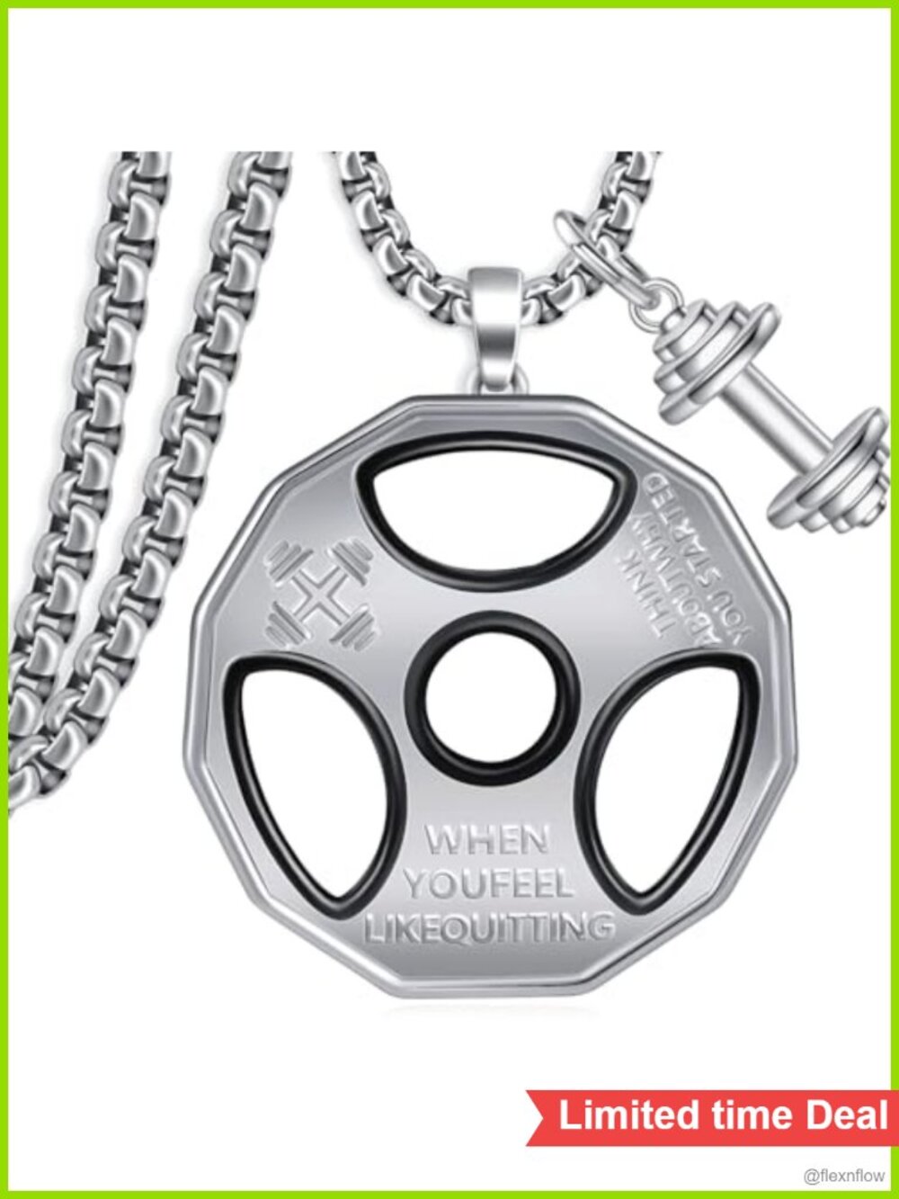 925 Sterling Silver Dumbbell Weight Plate Pendant Necklace Men 22+2"
